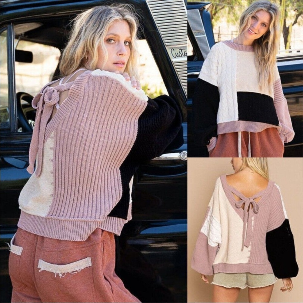 POL Colorblock Knit Balloon Sleeves Sweater - Picture 7 of 7